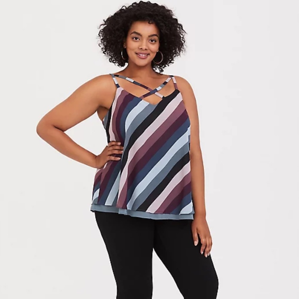 Torrid Multi Stripe Chiffon Strappy Double Layer Swing Cami